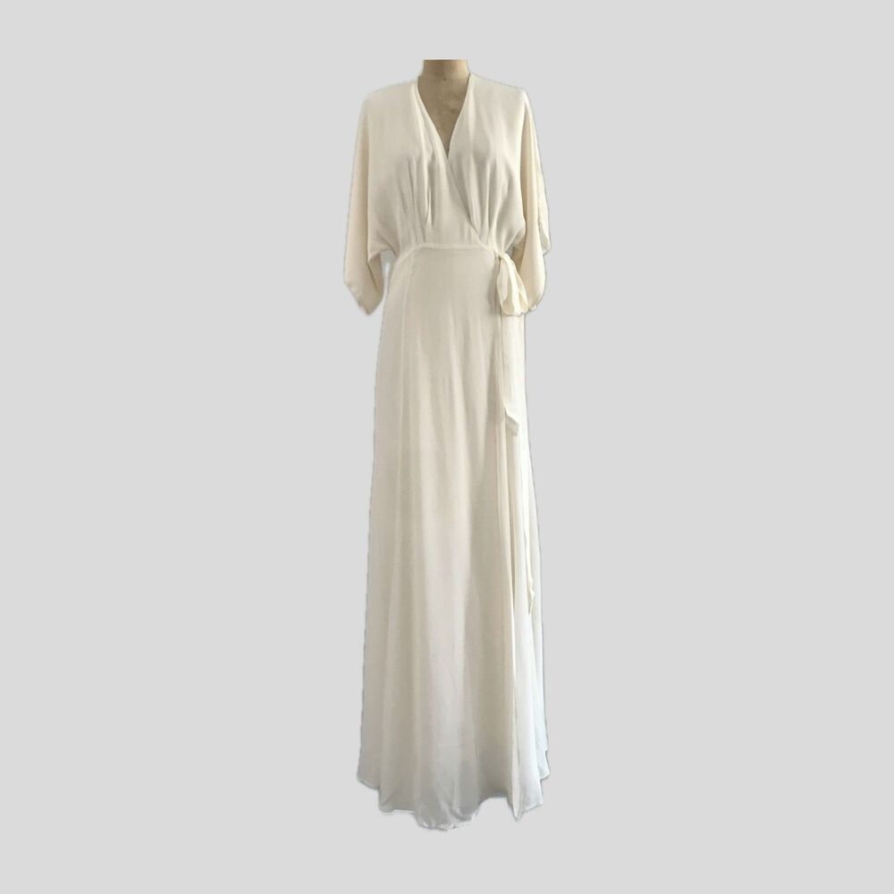 Reformation Ivory Neutral Short Sleeve V Neck Long Maxi Dress Gown Womens S